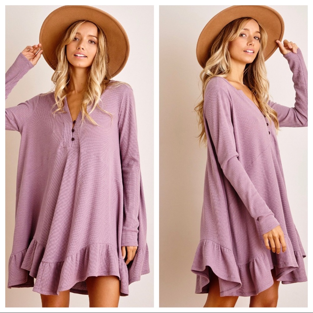 24.  Beautiful long sleeves Ruffle Hem Tunic Tunic Dress - Picture 5 of 6
